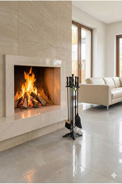 ÇANCI Şömine Döküm Maşa Kürek Takımı Seti Siyah İdeal Boy