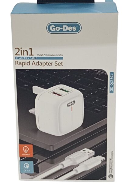 Go-Des 2IN1 CHARGER + CABLE RAPID ADAPTER SET (GD-QC3301)