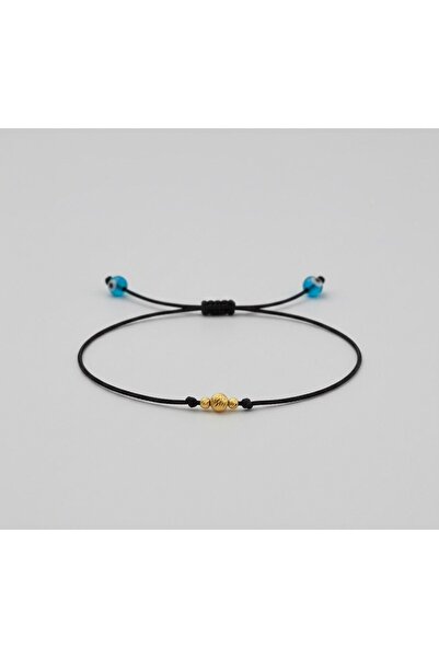 Altıncık 14 Ayar Altın Dorika Top Siyah Ipli Bileklik