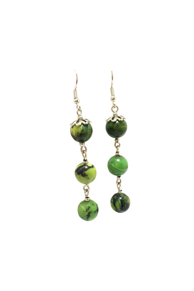 ayrestyle Yeşim Doğal Taşı Uzun Sallantılı Küpe - Yeşil Sallantılı Kancalı Doğal Taş Kadın Küpesi - Gümüş Renk