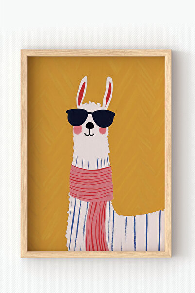 MIOVI Ahşap Çerçeveli Cool Llama – Havalı Lama Çocuk Odası Posteri