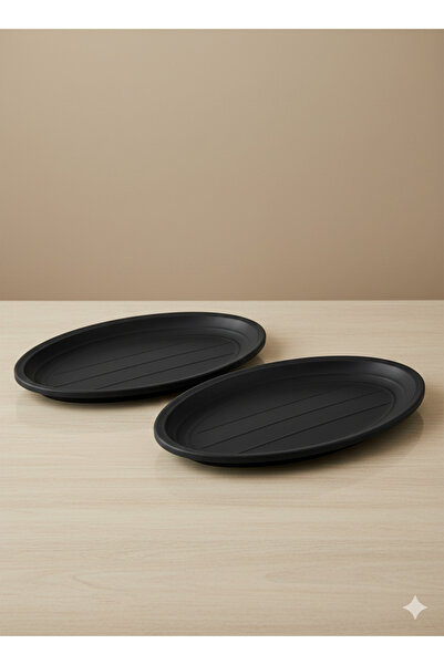 Külsan طقم صحون تقديم بيضاوية ميلامين لون الأسود المطفي مكون من قطعتين مقاس 3...