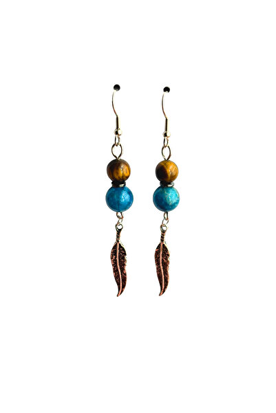 ayrestyle Glazed Balances – Apatite Tiger's Eye Hematite Natural Stone Eagle Feather Long Women's Dangle Earrings