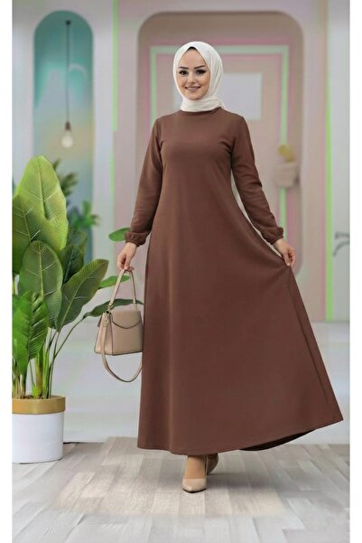 MİSMOLY Kemer Detaylı Lastik Kollu Uzun Tesettür Elbise