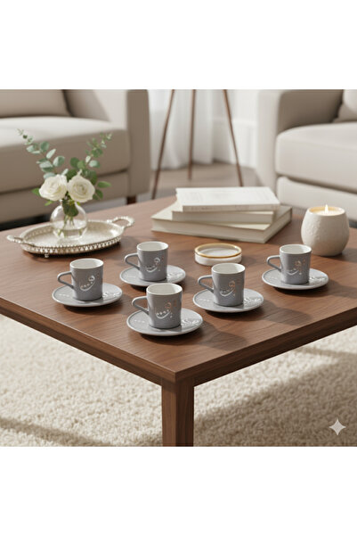 LALOZA طقم فناجين قهوة تركي رمادي فضي