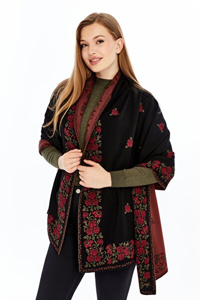 panşalço شال كتف كبير الحجم موديل وردي بورجوندي أسود - شال نسائي محبوك للأم والشباب مقاس 75 × 180 سم