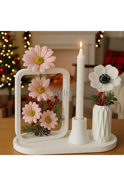 Arteliss Dekoratif Sunum Tepsili Çerçeve Vazo Şamdan Seti | İskandinav Tasarım