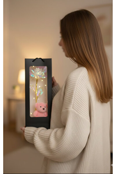 Glowdesigning Ledli Sonsuzluk Gülü Ayıcıklı - Bağlamalı Kutu İçinde - Pilli