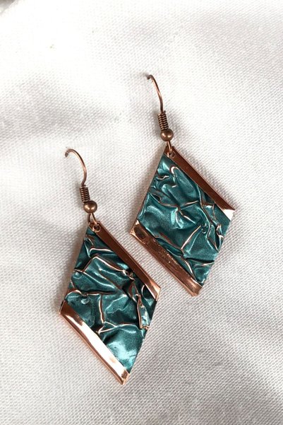 Miray hediyelik Handcrafted Turquoise Enameled Copper Earrings