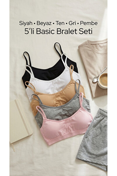 underwear bodyway 5'li Fırsat Paketi İnce Askılı Pedli Basic Bralet Seti - Si...