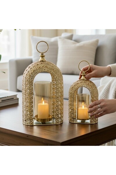 city gold 2’Lİ GOLD MUMLUK DEKORATİF 27-35 CM