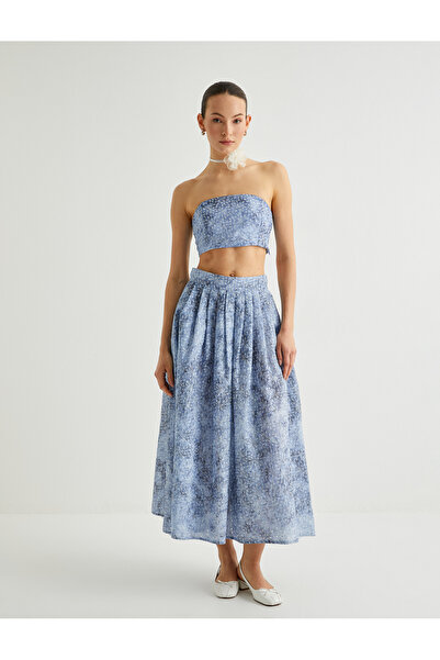 Koton Strapless Floral Patterned Crop Slim Fit Top