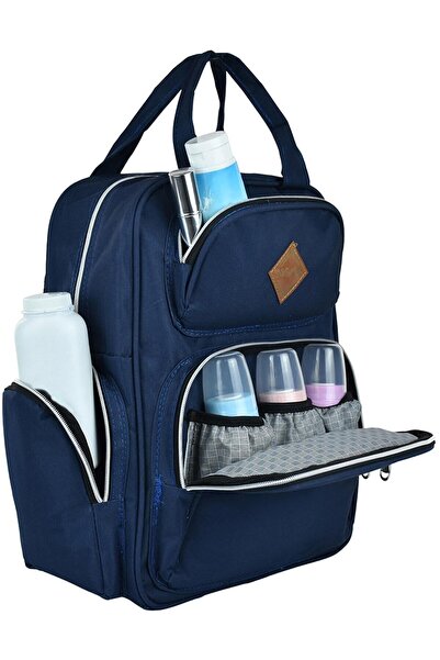 Mother Baby Care Backpack with Pockets Baby Bottle Thermos Liquid-Proof Baby Bag Navy Blue