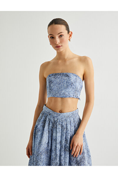 Koton Strapless Floral Patterned Crop Slim Fit Top