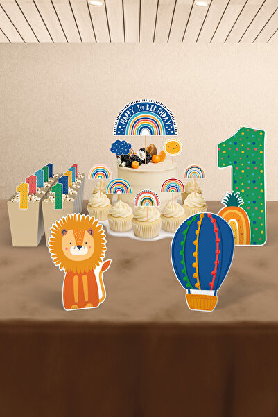 Hey Parti Set de petrecere pentru aniversarea de 1 an cu tematică curcubeu mu...