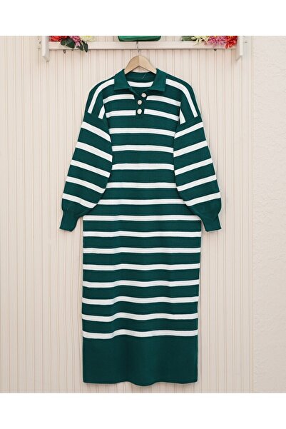 Modamorfo Emerald Polo Neck Knitwear Dress - Buttoned