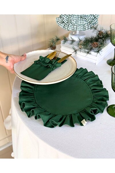 KaiAtelier 6Lı Mossy Keten Fırfır Detaylı Amerikan Servis/ Supla YEŞİL