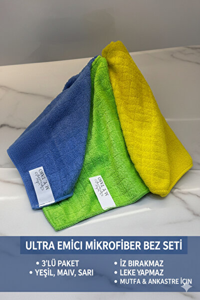 M.Y. TASO ( 3 Adet ) Sihirli Kadife Doku Mutfak Bezi Süper Su Emici Leke Tutm...