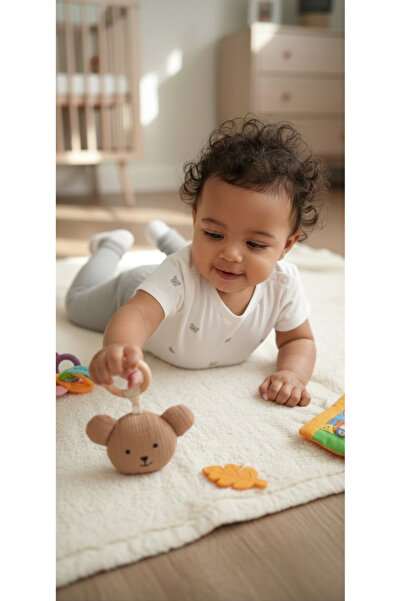 O&G Collection Sevimli Ayıcık %100 Pamuklu Organik 4 Katlı Müslin Doğal Ahşap...