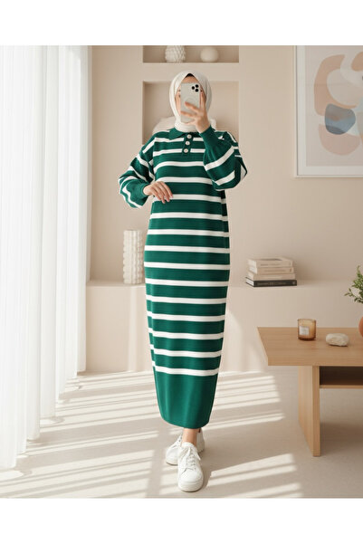 Modamorfo Emerald Polo Neck Knitwear Dress - Buttoned