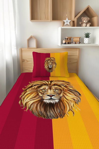 Talia Home Sarı Kırmızı Aslan Taraftar Tek Kişilik Çocuk PİKE Takımı