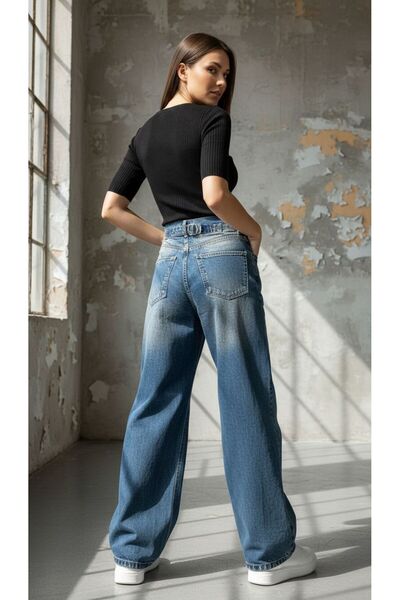 geenz manifacture Дамски панталон с широки крачоли и катарама