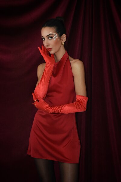sinemkivanc co Red Miller Halter Neck Satin Dress