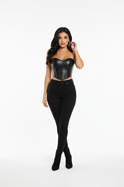 Mournbelle Gotik Arkası Bağcıklı Suni Deri Korse