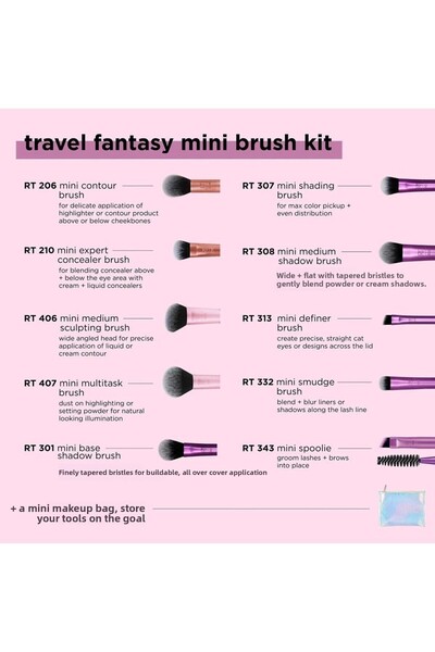 Real Techniques Travel Fantasy Mini Brush Kit, Makeup Brushes, Mini Sized Brushes, Perfect For Travel or On The Go