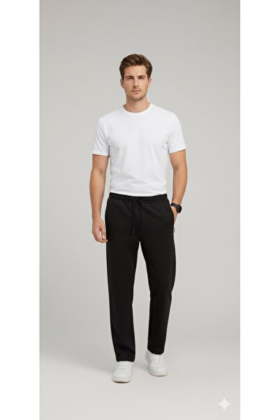Last fashion Siyah Erkek Rahat Kalıp Eşofman Altı