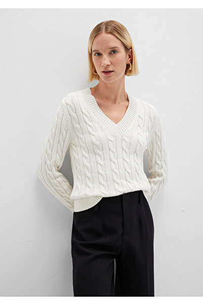 Mavi Silk Blend V-Neck Ecru Sweater Slim Fit / Slim Fit 1710720-70057