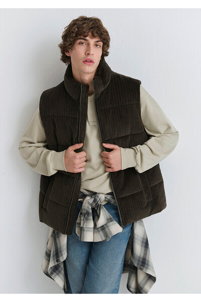 Mavi Καφέ βελούδινο φουσκωτό γιλέκο Regular Fit / Normal Cut 0110659-71552