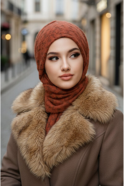 Aişe tesettür Taba Desenli Yumoş Kelebek Bone Şal