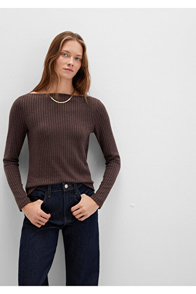 Mavi Langärmliges, braunes T-Shirt mit großem Ausschnitt, schmale Passform / Slim Fit 1613596-88067