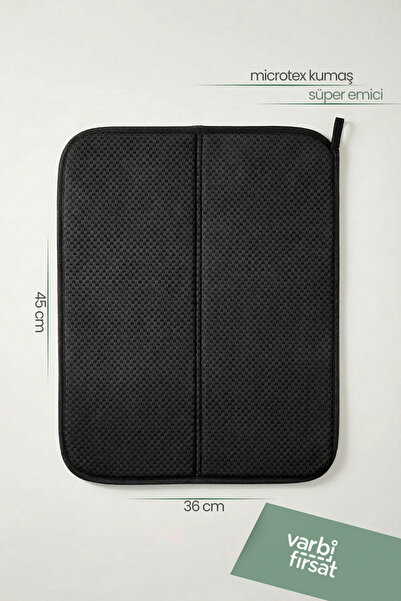 Varbifırsat Bulaşık Kurutma Matı Kurulama Bezi Kurutma Örtüsü Tezgah Üstü - Siyah