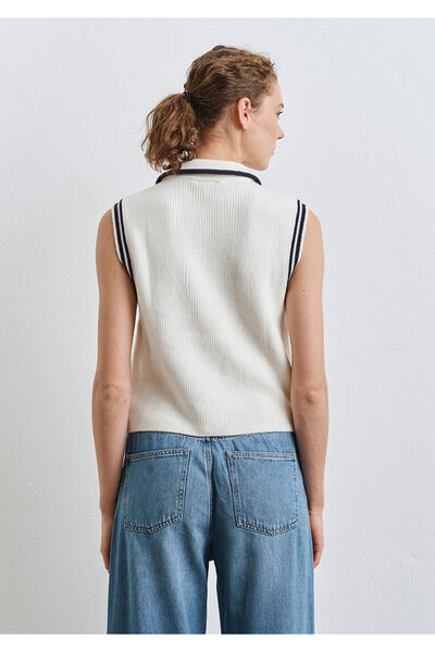 Mavi Halb-Reißverschluss-Ecru-Süveter, Slim Fit / Enganliegend 1710698-70057