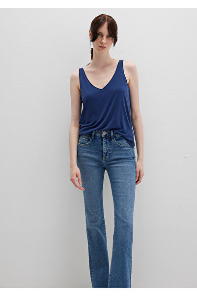 Mavi Tencel TM Marineblaues Modal-Unterhemd mit Spitzendetail, schmale Passform / eng anliegend 1613215-70491