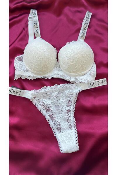 NİVENE Set sutien căptușit cu sârmă din piatră din dantelă albă