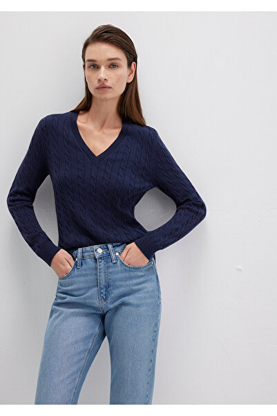 Mavi Marineblauer Pullover mit V-Ausschnitt, schmale Passform / schmale Passform 1710340-84371