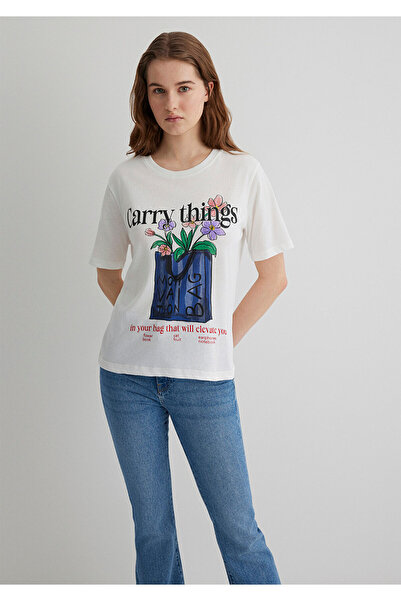 Mavi Μπλουζάκι εκρού με φλοράλ εμπριμέ κανονική εφαρμογή 1613494 -70057