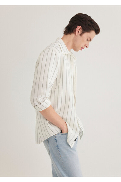 Mavi Сорочка з смужками кольору хакі, прямий крій / нормальний крій 0211384-80692