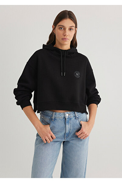 Mavi Patch Logo Hooded Black Crop Sweatshirt 1S10305-900