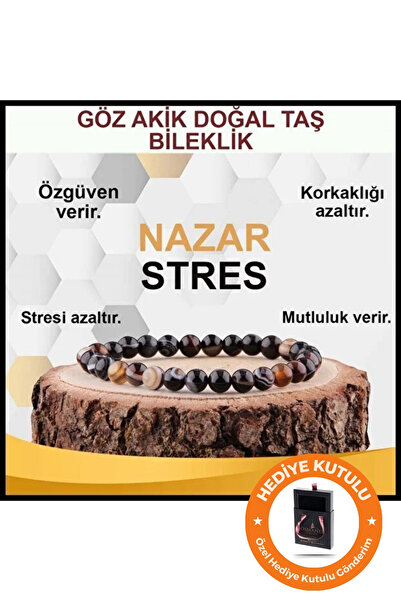 OSMANLI DOĞAL TAŞ Orijinal & Sertifikalı Göz Akik Doğal Taş Kutulu El Yapımı Özel Tasarım Nazar ve Stres Bileklik 6 mm