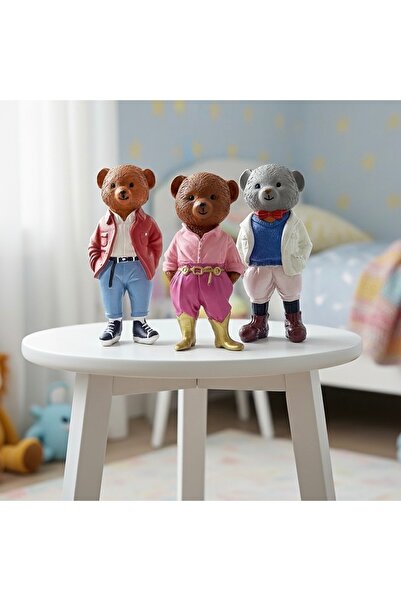 Axnur 3'lü Dekoratif El Yapımı Teddy Bear Ayıcık Koleksiyonu Bibloları