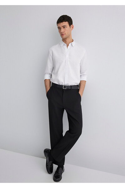 Mavi Gestreiftes weißes Hemd, normale Passform, reguläre Passform 0211566-70096