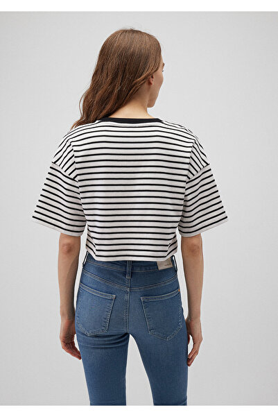 Mavi Černé tričko Striped Short Cut Crop - 1612666 -85454