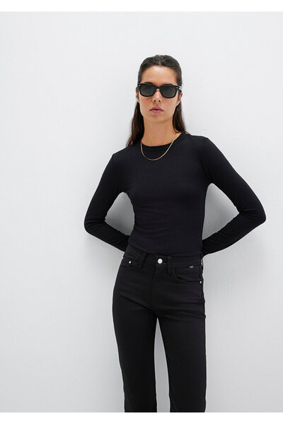 Mavi Μακρυμάνικο Μαύρο Βασικό T-Shirt Εφαρμοσμένο / Κομμένο στο σώμα 1612817 -900