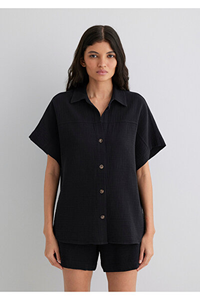 Mavi Μαύρο πουκάμισο με υφή Loose Fit / Loose Relaxed Fit 1210758 -900