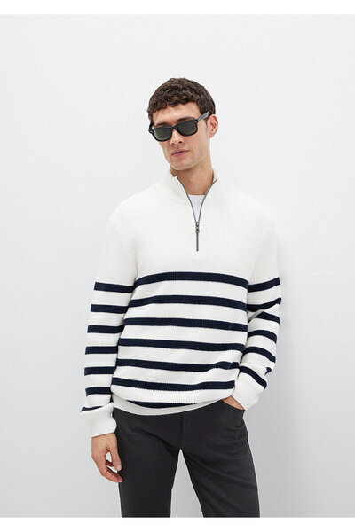 Mavi Pulover Slim Fit cu dungi albe - Semi-fermoar, Slim Fit 0710131 -70057