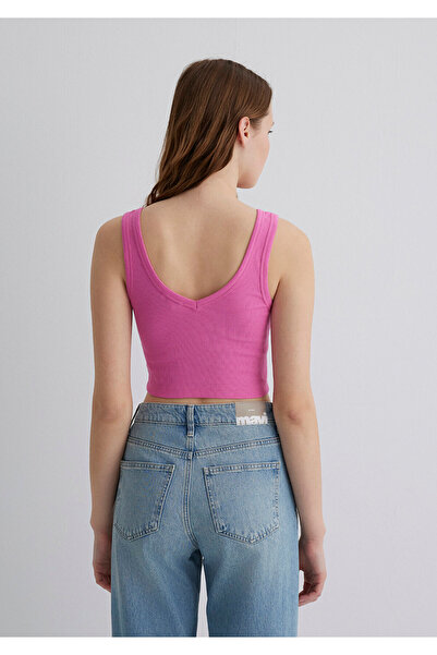 Mavi Pink V-Neck Crop Tank Top - Short Cut1612375-70572
